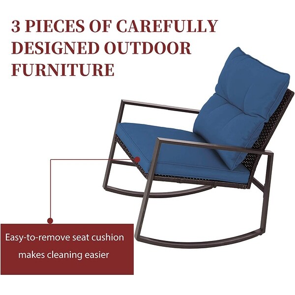 SUNCROWN 3Piece Outdoor Patio Brown Wicker Rocking Chairs Bistro Set