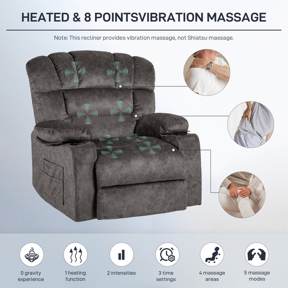 Oversized Recliner Chair Sofa with Massage and Heating