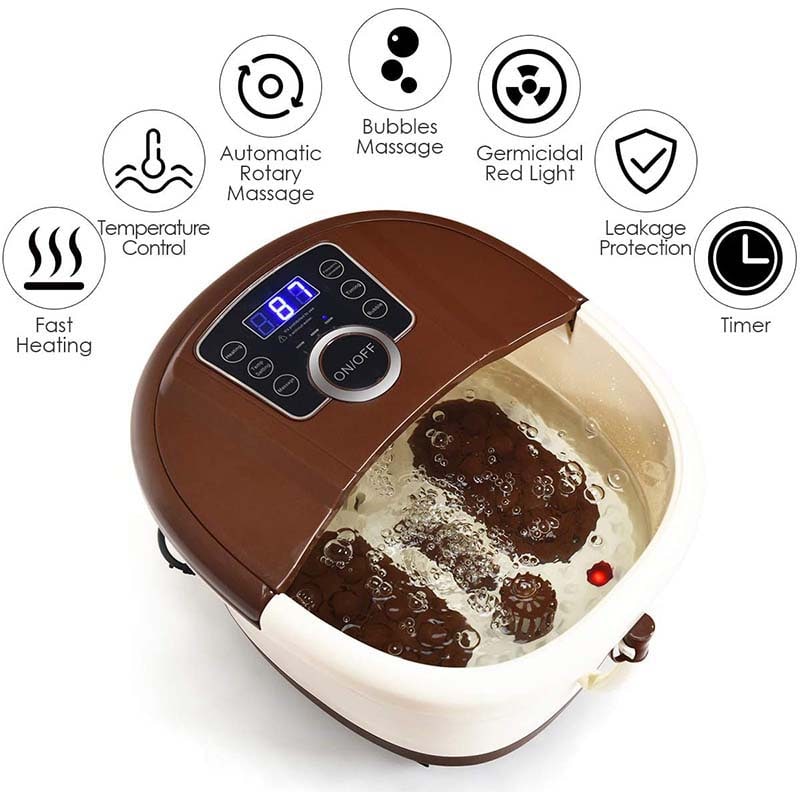 Heated Foot Spa Bath Massager with Bubbles, 16 Pedicure Shiatsu Roller Massage Points, Electric Foot Soaker Tub