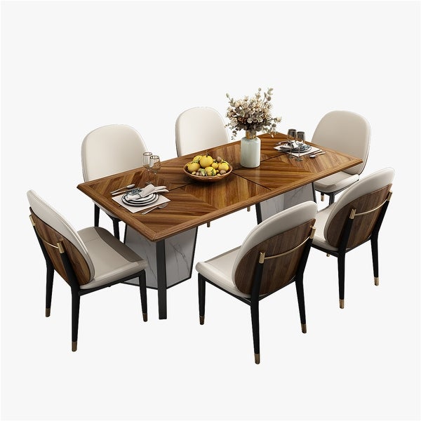 Wood Dining Table Kitchen Table for 6(Ebony Solid Wood Tabletop)