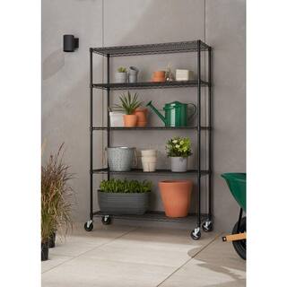 TRINITY Black Epoxy 5-Tier Outdoor Wire Steel Garage Storage Shelving Unit ( 48 in. W x 72 in. H x 18 in. D ) TBFGBK-0954