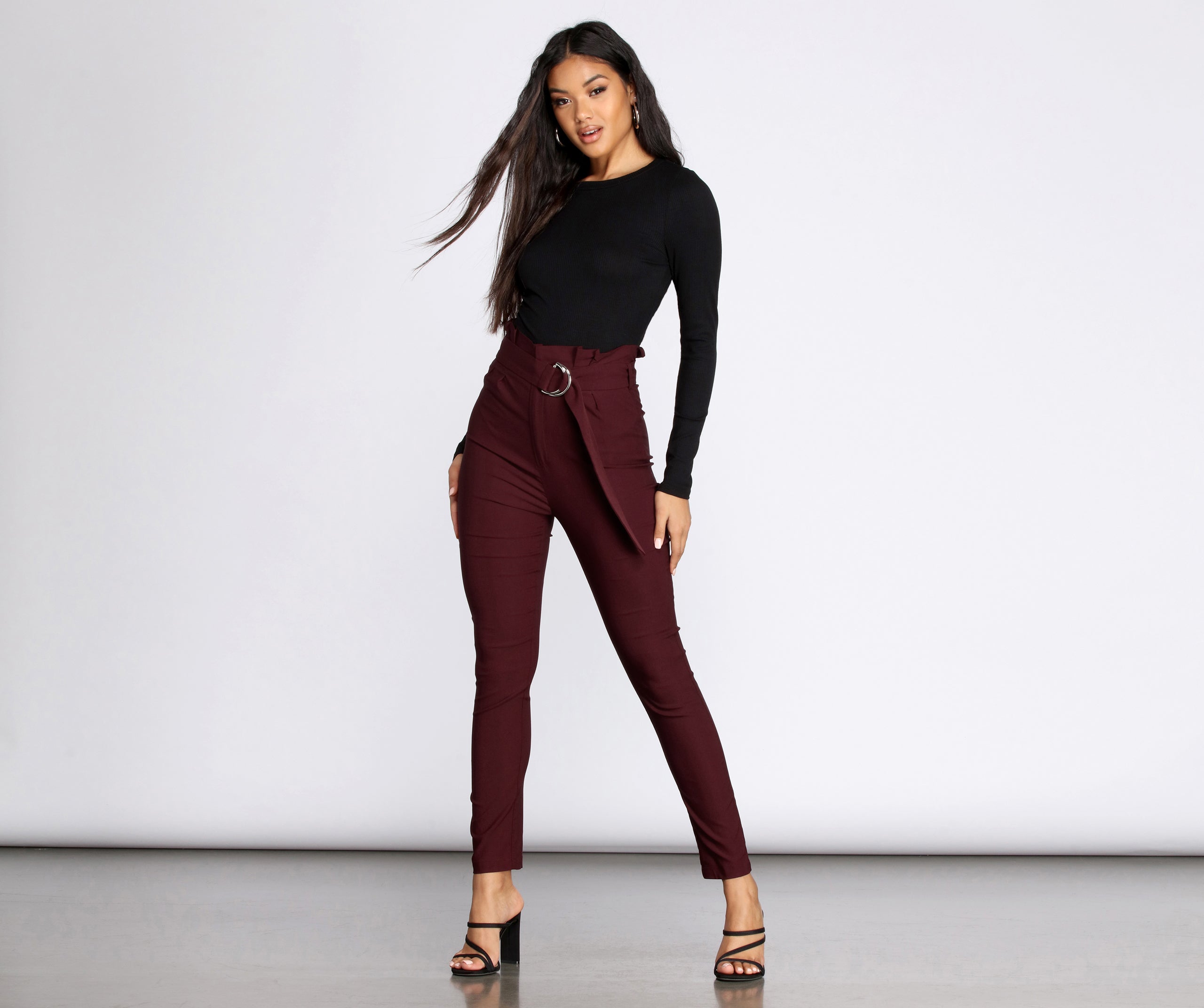 Belted Paper Bag Waist Skinny Pants