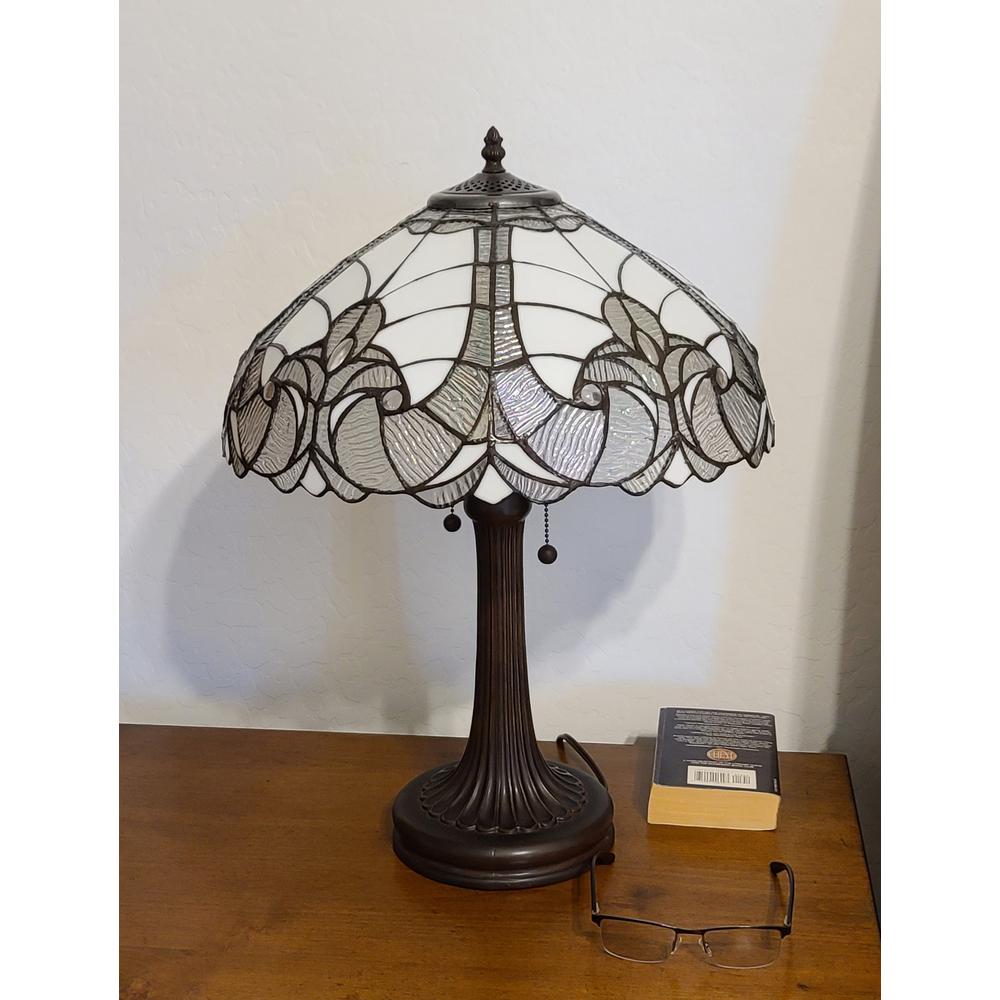 23" Stained Glass Two Light Vintage Antique Accent Table Lamp