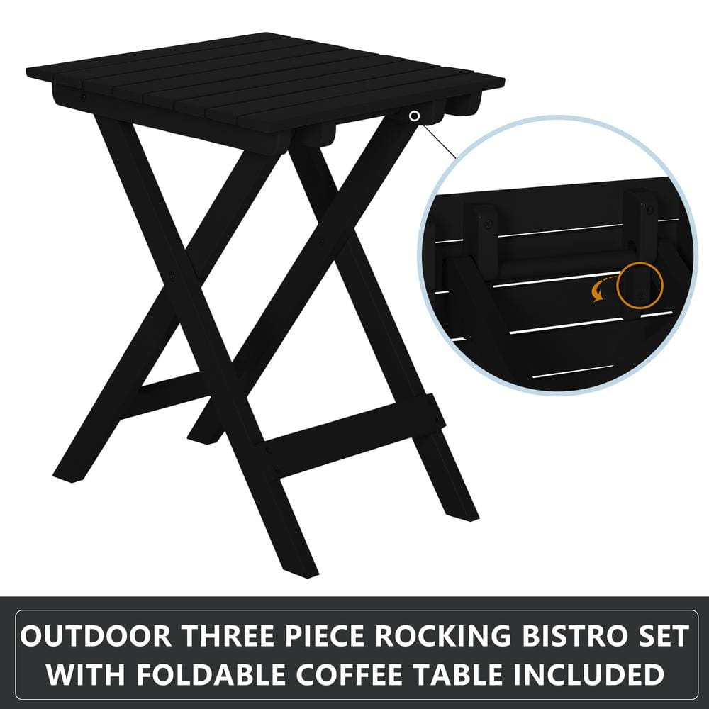 VEIKOUS Black 3-Pieces Wooden Patio Outdoor Rocking Chair Set rockerset-black