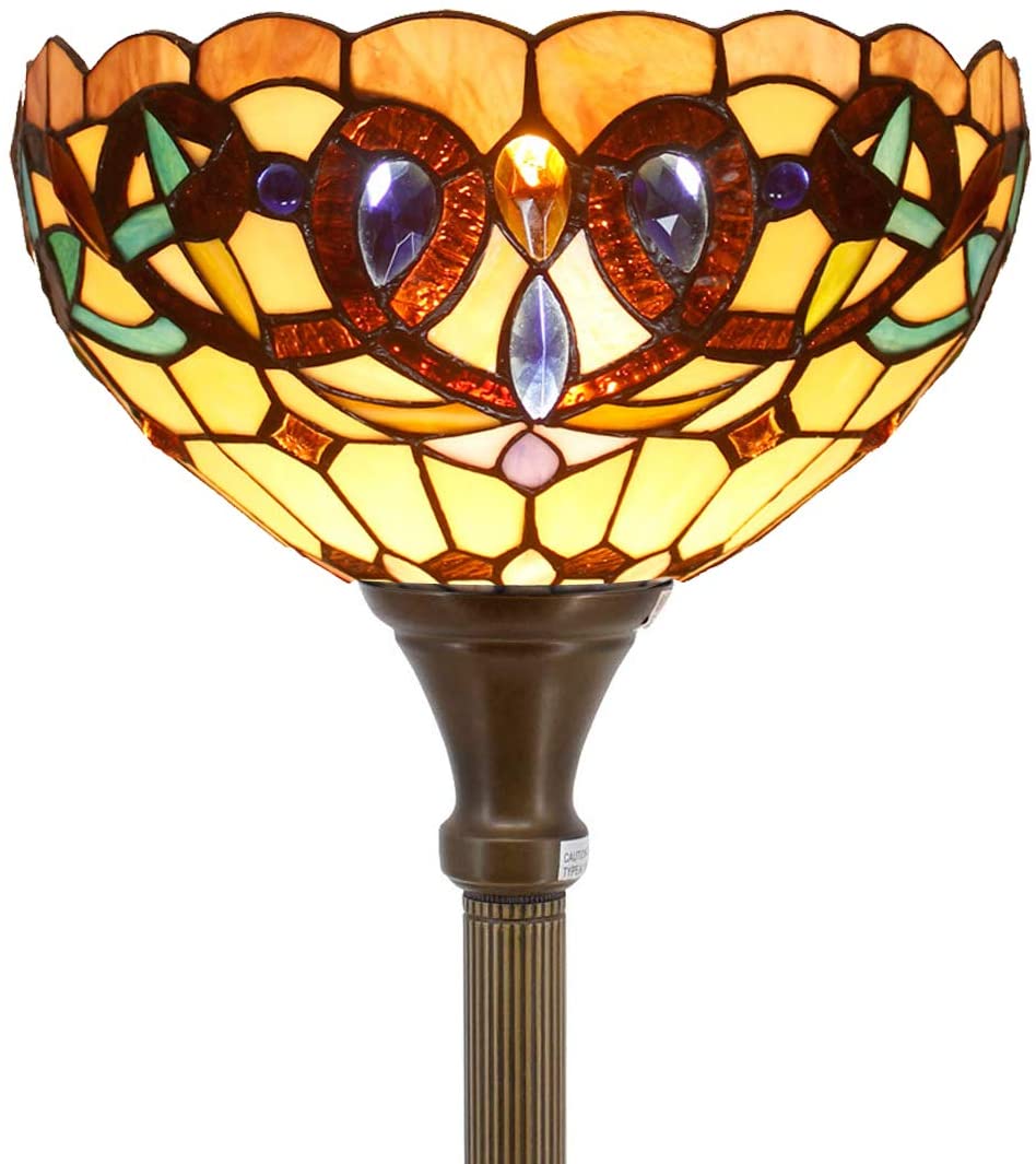 BBNBDMZ Tiffany Floor Lamp Serenity Victorian Stained Glass Light 12X12X66 Inches Pole Torchiere Standing Corner Torch Uplight Decor Bedroom Living Room  Office S021 Series