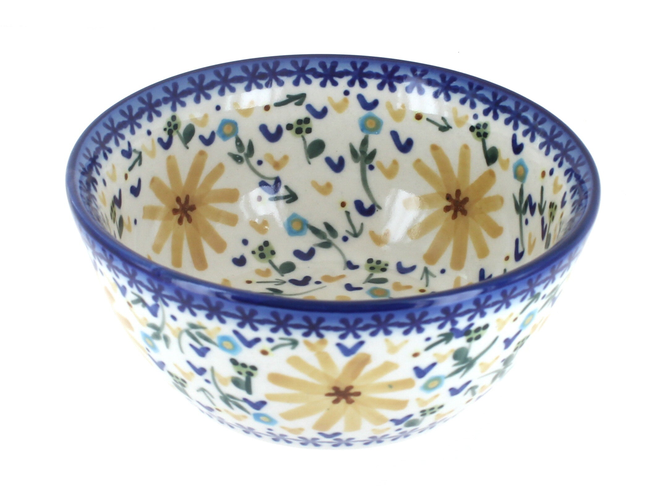 Blue Rose Polish Pottery Yellow Daisy Cereal/Soup Bowl