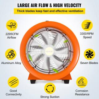 VEVOR Utility Blower Fan 12 in. 520 Watt 2295 CFM High Velocity Ventilator with 16 ft. Duct Hose for Fume Exhausting 12C5MGDGYFJ000001V1