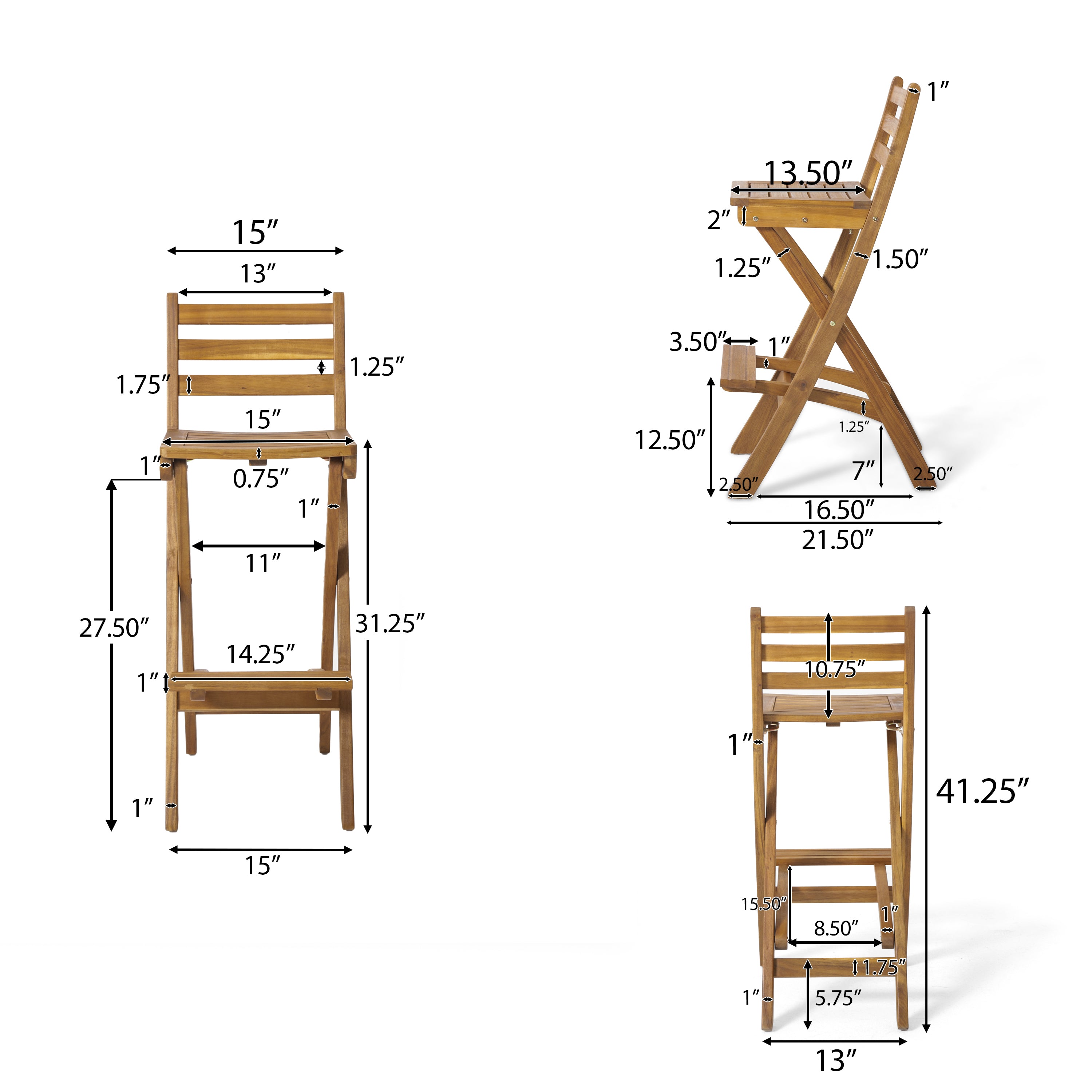 Atlantic Outdoor 30-Inch Foldable Acacia Wood Bar Stool