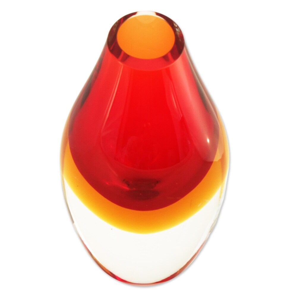 Novica Handmade Fiery Droplet Art Glass Decorative Vase