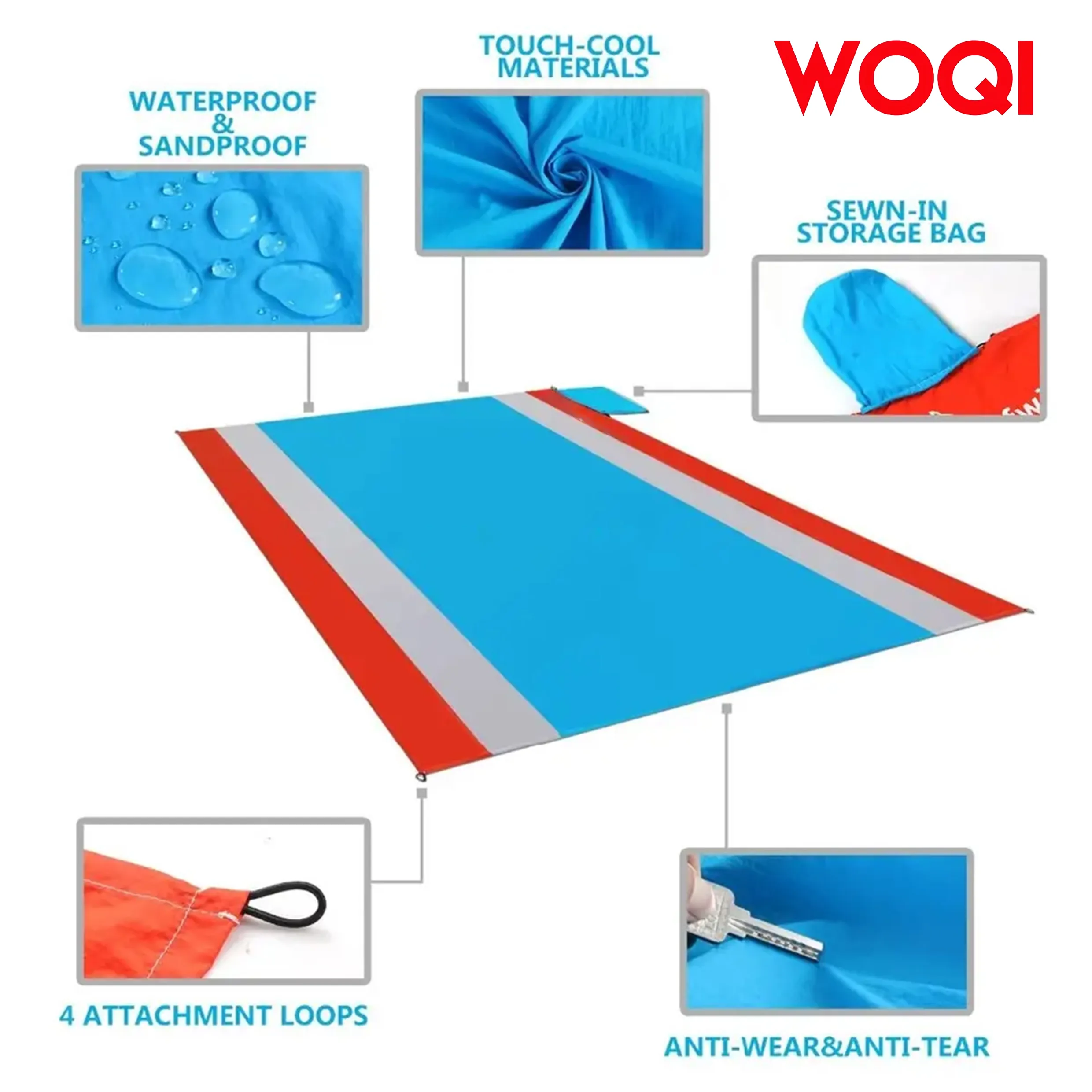 Woqi Sand Proof Waterproof Portable  Parachute Nylon Ripstop Beach Blanket