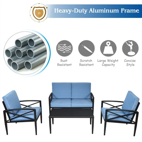 4PCS Patio Furniture Set Aluminum Frame Cushioned Sofa