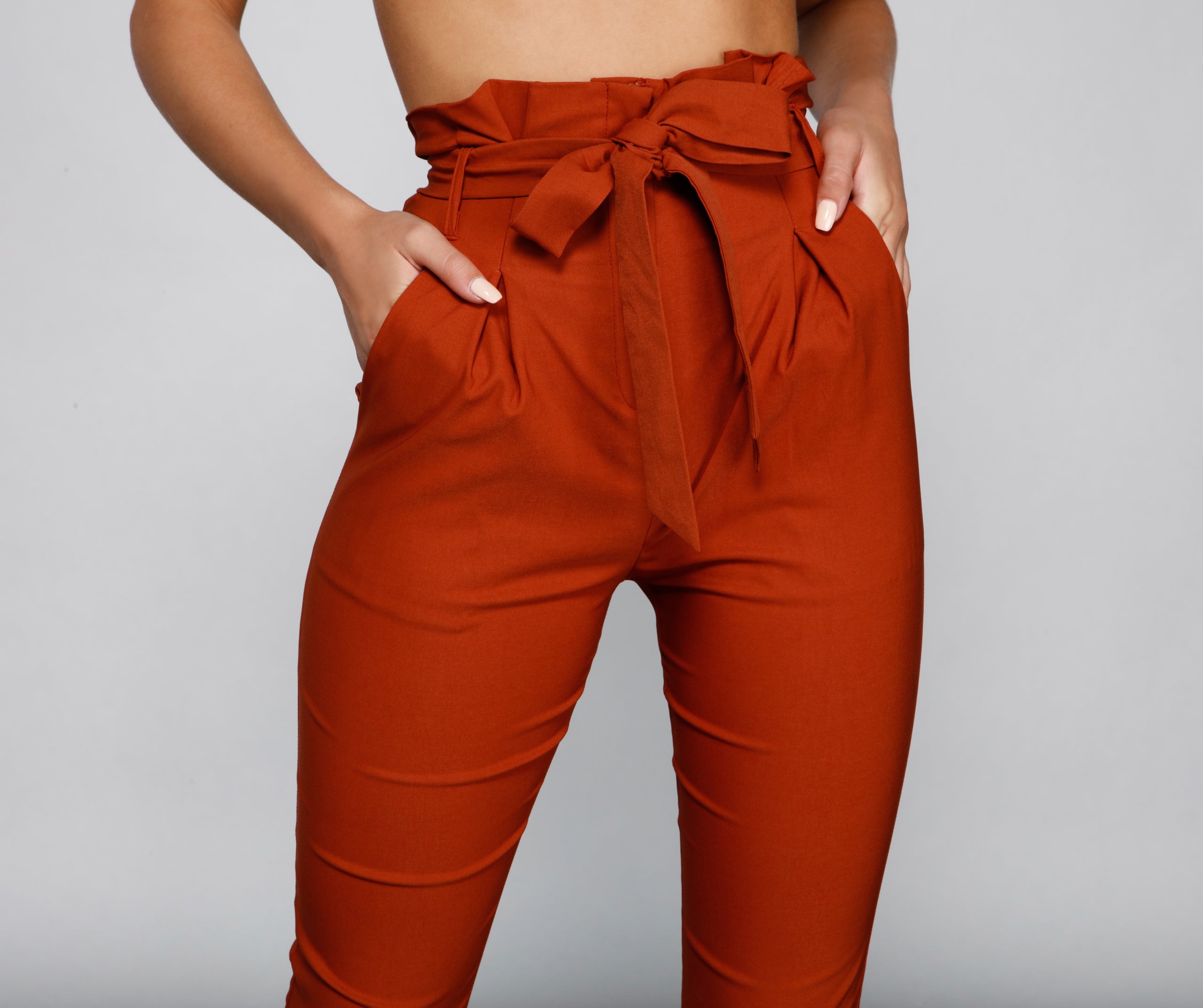 High Waist Paperbag Skinny Dress Pants