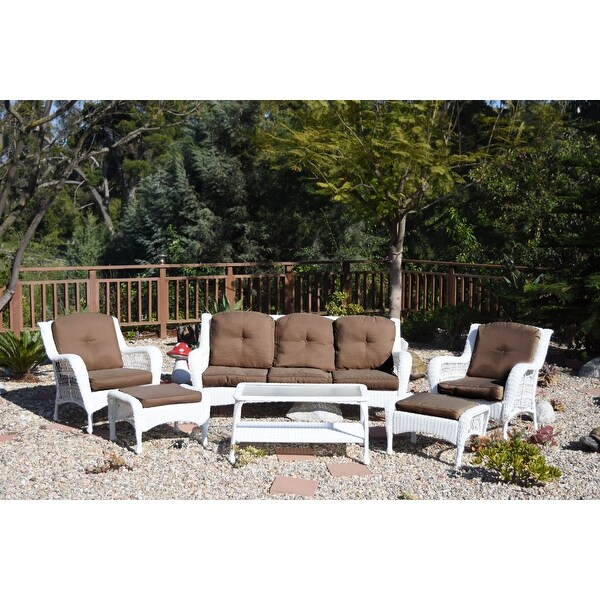 Jeco White Wicker 6piece Seating Set with Tan Cushions