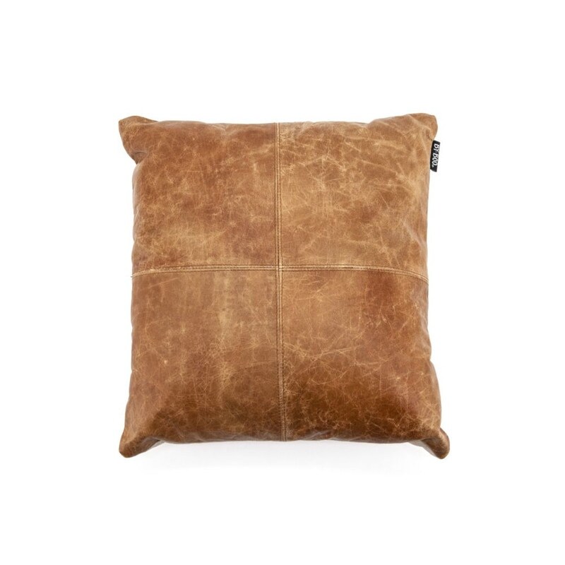 By Boo Check Square Cognac Leather Pillows Set of 2