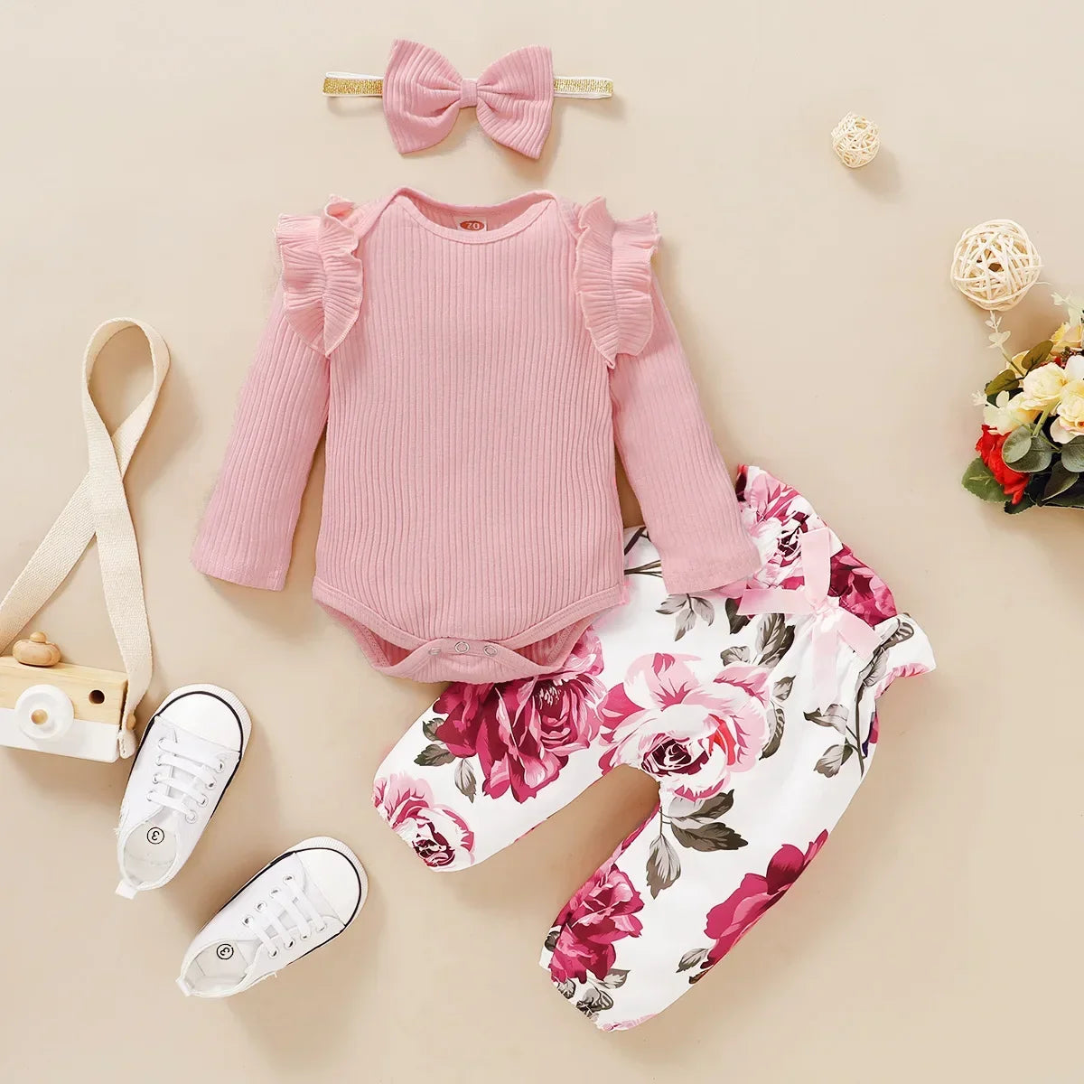 3Pcs Newborn Baby Girl Clothes Sets Infant Outfit Ruffles Romper Top Bow Leopard Pants New Born Autumn Fall Toddler Clothing