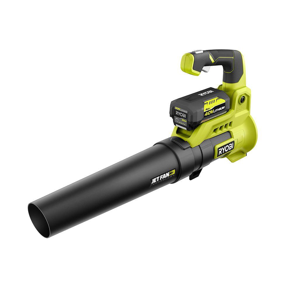 RYOBI 40V 110 MPH 525 CFM Cordless Battery Variable-Speed Jet Fan Leaf Blower with (2) 4.0 Ah Batteries and (1) Chargers RY40480-2B