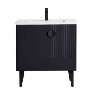 FINE FIXTURES Venezian 30 in. W x 18.11 in. D x 33 in. H Bathroom Vanity Side Cabinet in Black Matte with White Ceramic Top VN30BL-VNHA1BL