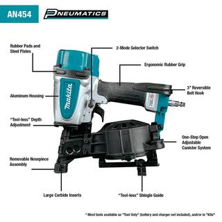 Makita Pneumatic 1-34 in. 15 Degree Coil Roofing Nailer AN454