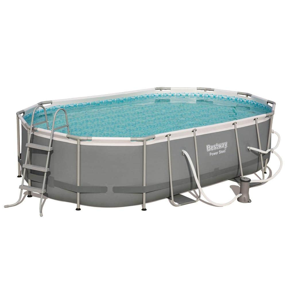 Bestway 16 ft. x 10 ft. Oval 42 in. Soft-Side Above Ground Swimming Pool Set 56655E-BW