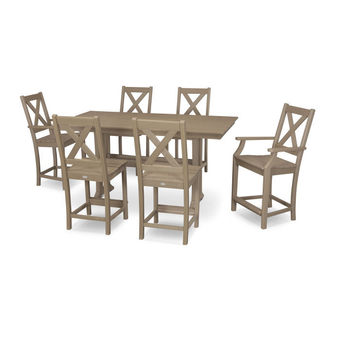 Polywood Braxton 7-Piece Farmhouse Trestle Counter Set in Vintage Finish PWS510-1-V