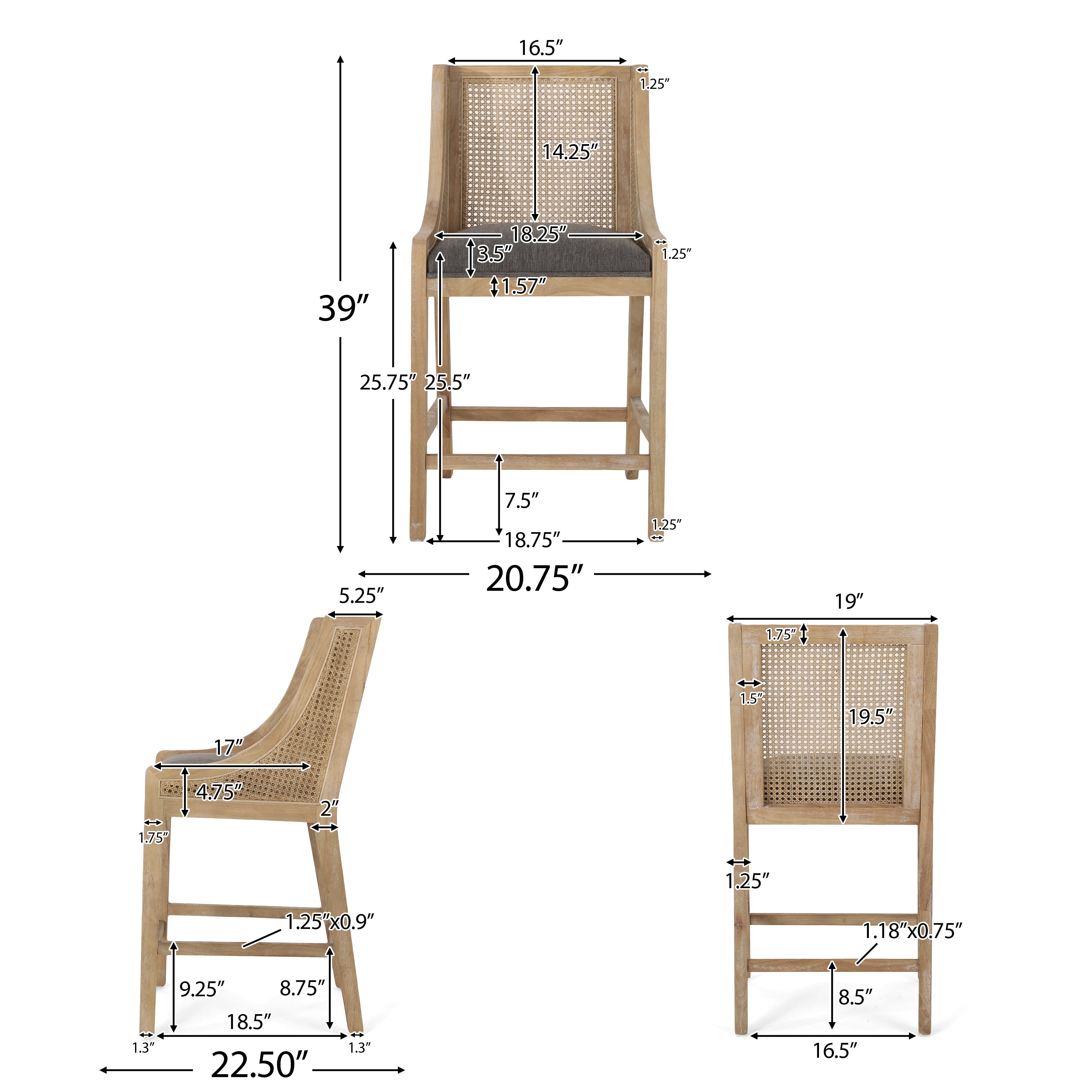 Deville French Country Fabric Upholstered Wood and Cane 25.5 inch Counter Stools, Set of 2