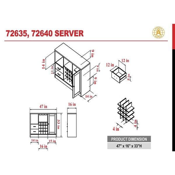 Wooden Server with One Side Door Storage Cabinets and Two Drawers