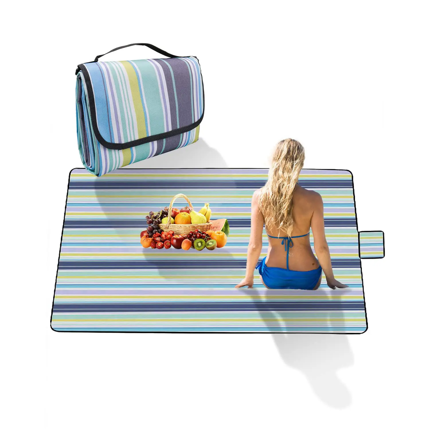 Waterproof Waffle Weighted Pocket Foldable Blanket Other Portable Beach Rug Picnic Mat For Camping