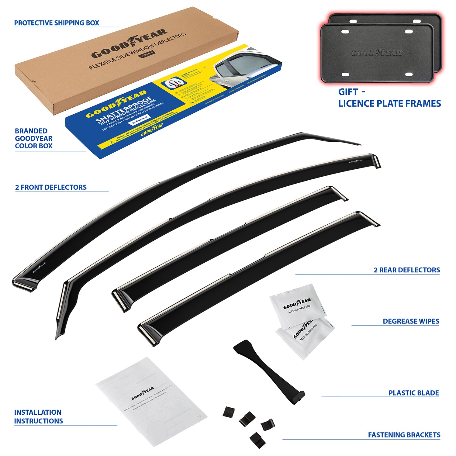 Goodyear Shatterproof in-Channel Window Deflectors for Toyota RAV4 2013-2018， Rain Guards， Window Visors for Cars， Vent Deflector， Car Accessories， 4 pcs - GY003486