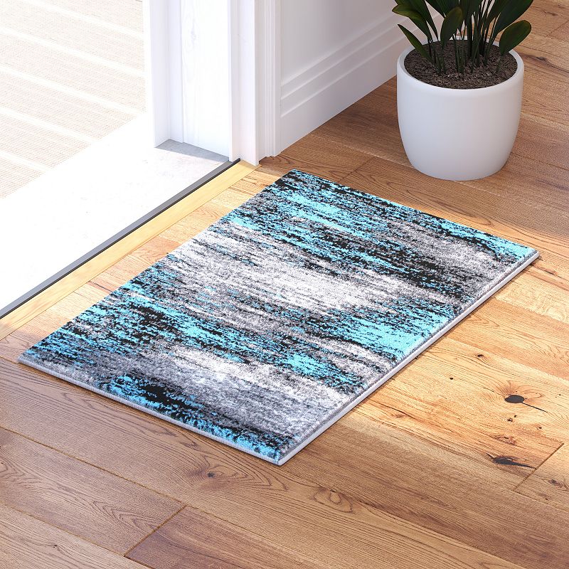 Masada Rugs Masada Rugs Trendz Collection 2'x3' Modern Contemporary Area Rug Mat in Blue， Gray and Black - Design Trz863