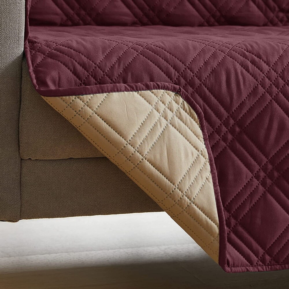 Teflon Newfield Reversible Love Seat Cover  Burgundy and Tan