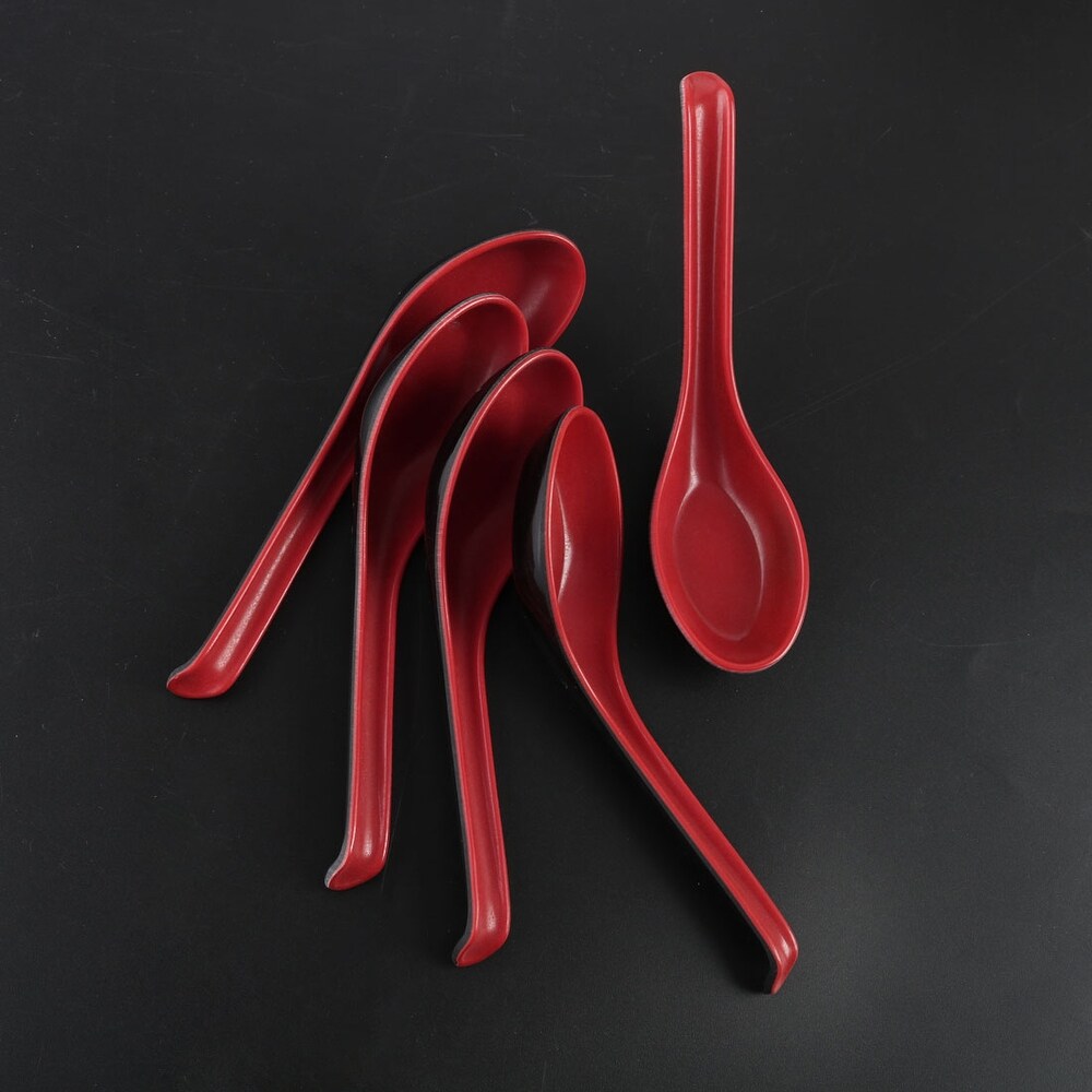 Household Kitchen Red Black Plastic Replacement Soup Rice Spoons 5 Pcs