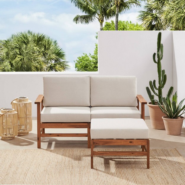 Saracina Home 3pc Modern Chevron Slatted Acacia Outdoor Chair amp Ottoman