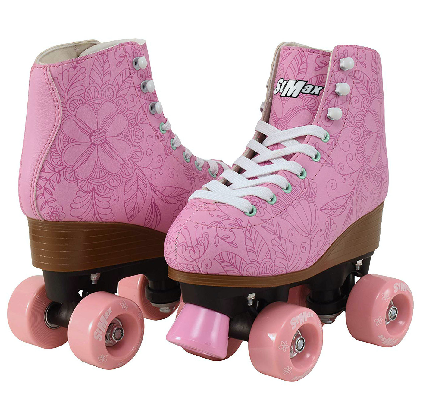 Quad Roller Skates for Girls and Women Size 7 Adult Pink Flower Outdoor Indoor and Rink Skating Classic Hightop Fashionable Design