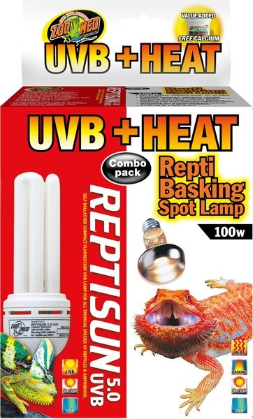 Zoo Med UVB + Heat Reptisun 5.0 26W UVB and Repti 100W Basking Spot Lamp Reptile Terrarium Combo Pack