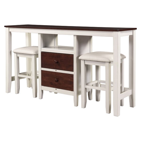 3-Piece Wood Dining Kitchen Set， White and Brown