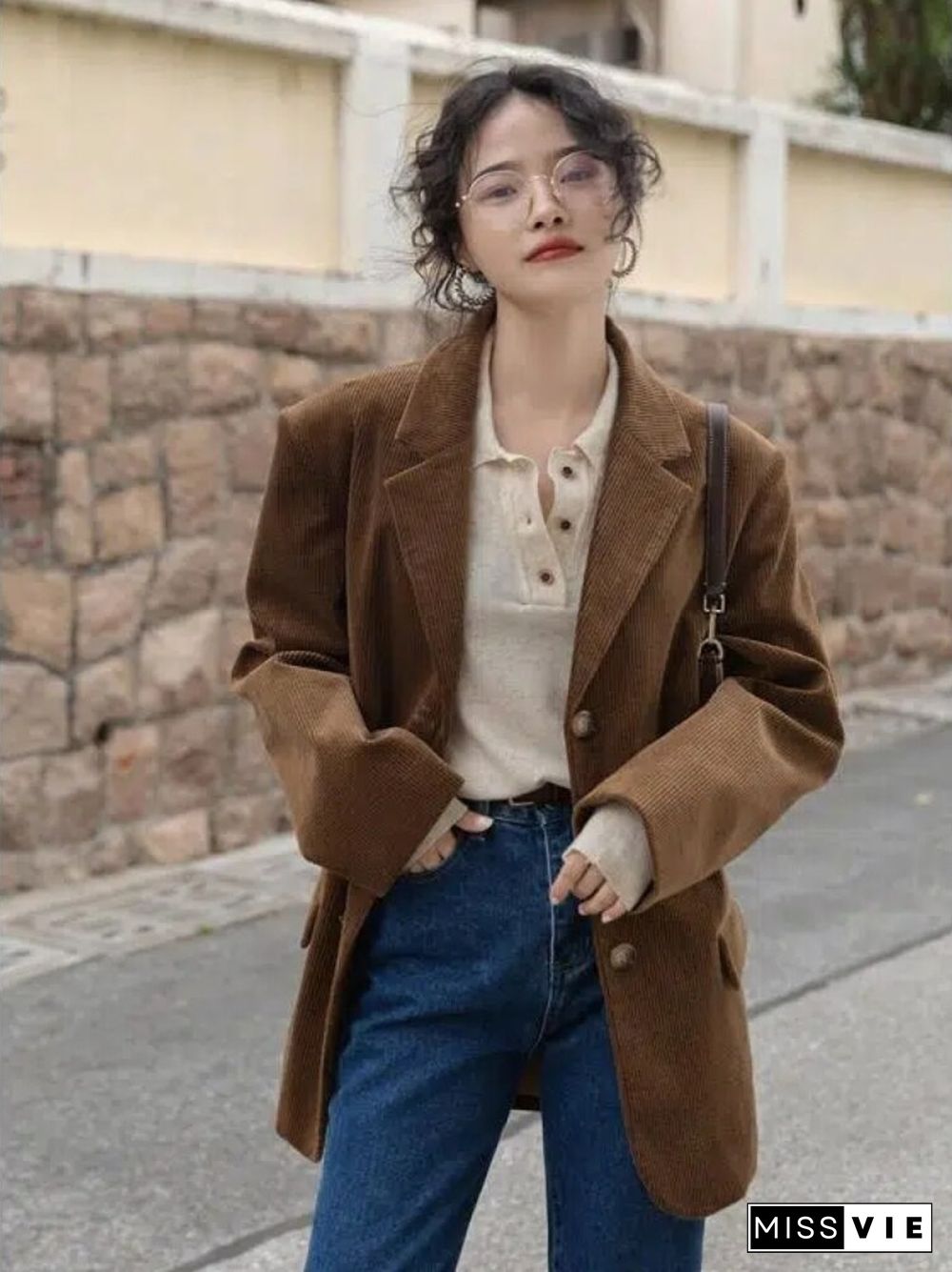 Retro Corduroy Blazer Jacket Women Autumn Winter Korean Fashion Casual Suit Coats Classic Solid Long Sleeve Outwear