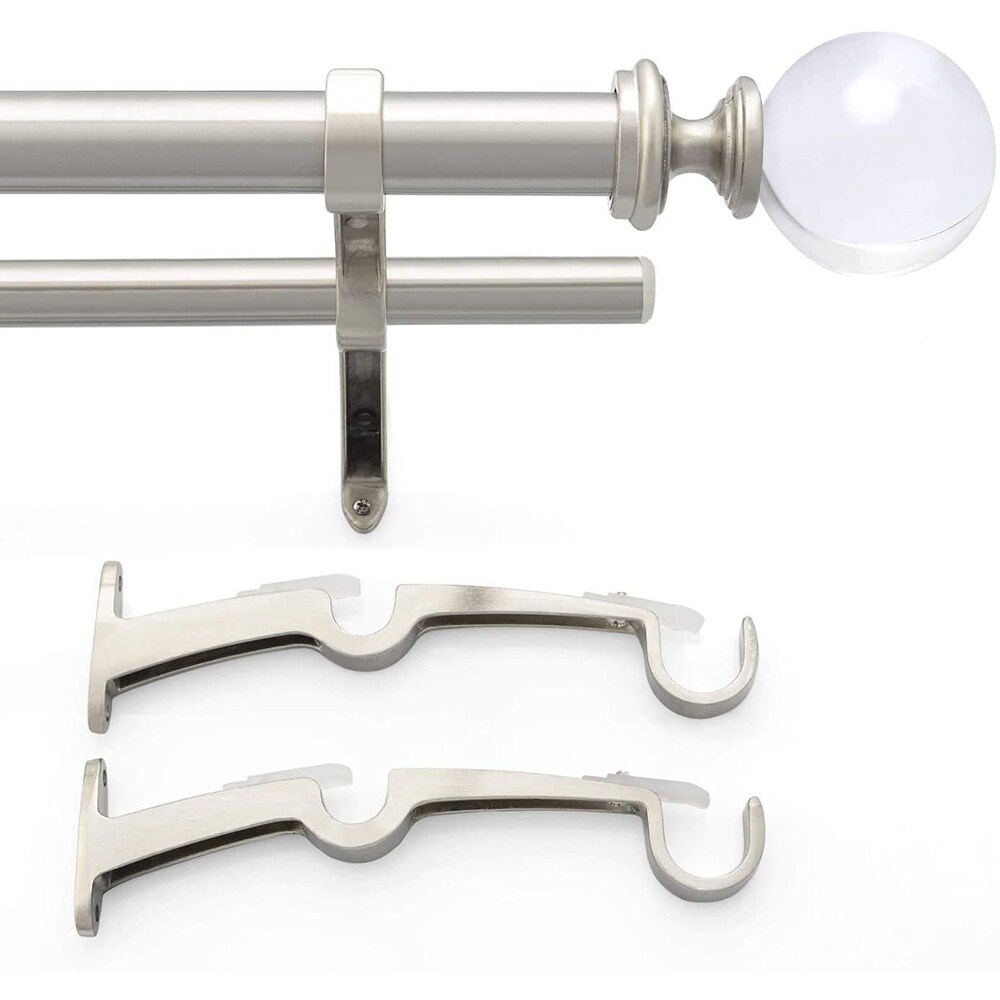 1 Inch Adjustable Silver Double Curtain Rod for Windows   Doors Curtains with Acrylic Ball Finials  Brackets Set  By Deco Window