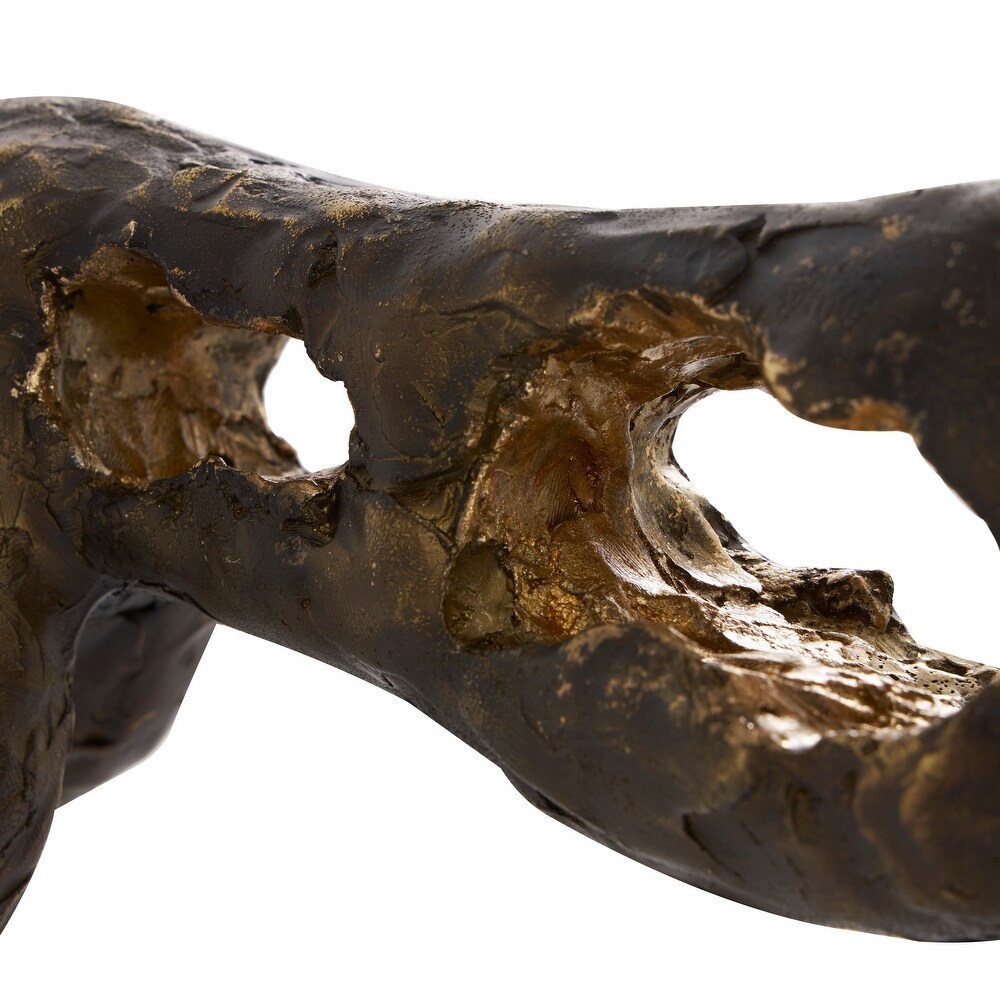 Bronze Polystone Distressed Textured Leopard Sculpture with Cutouts and Gold Accents