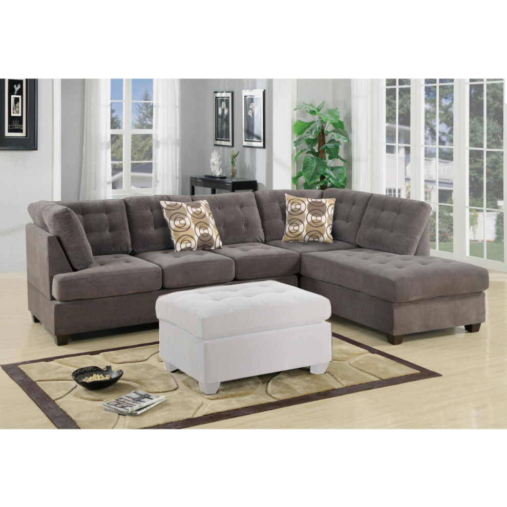 Luxurious And Plush 2 Piece Corduroy Sectional Sofa In Waffle Suede Charcoal   Transitional   Sectional Sofas   by Global Discount Store LLC  Houzz