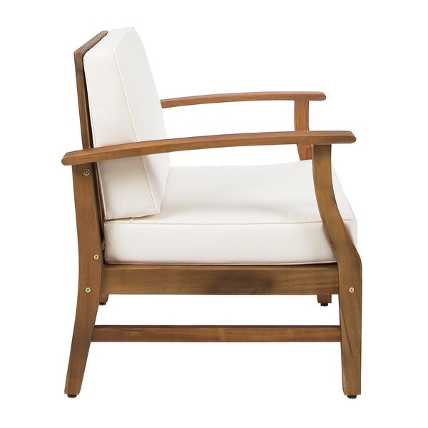 Perla Outdoor Acacia Wood Club Chair with Cushion (Set of 4) by Christopher Knight Home