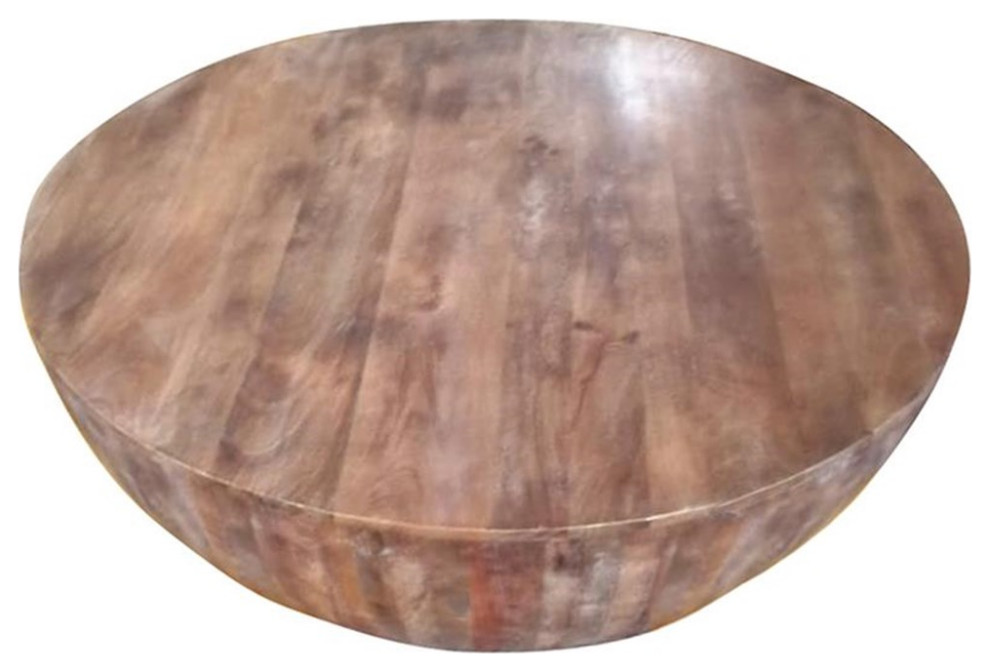 The Urban Port 48 quotDrum Shaped Modern Wood Coffee Table with Round Top in Brown   Rustic   Coffee Tables   by Homesquare  Houzz