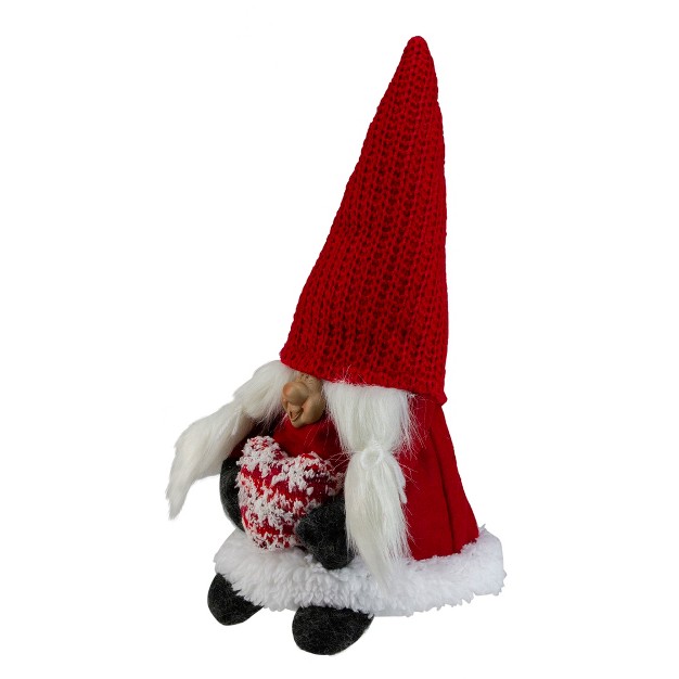 Smiling Woman Gnome Table Top Figure Red gray