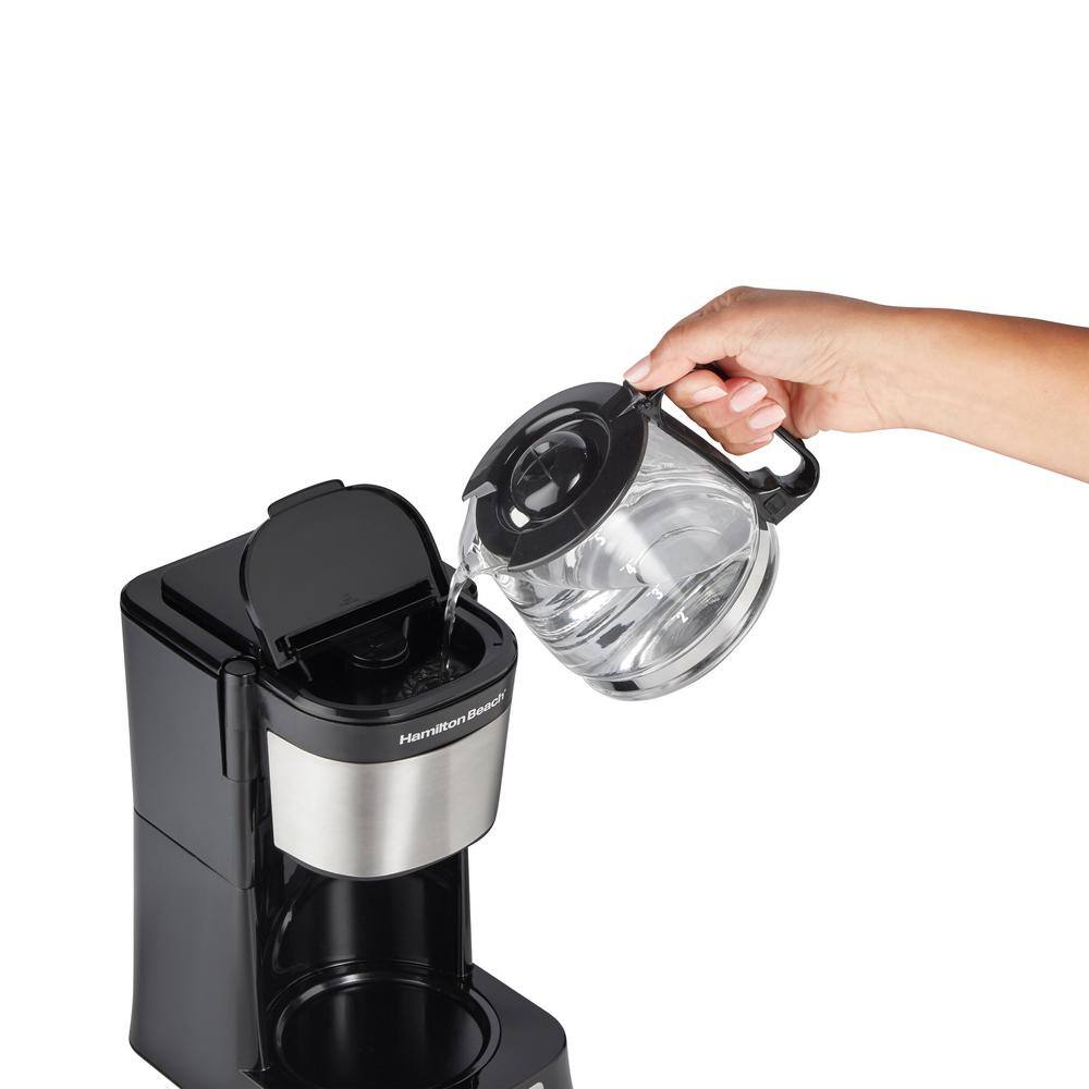 Hamilton Beach 5-Cup Black Compact Coffee Maker with Programmable Clock & Glass Carafe 46111