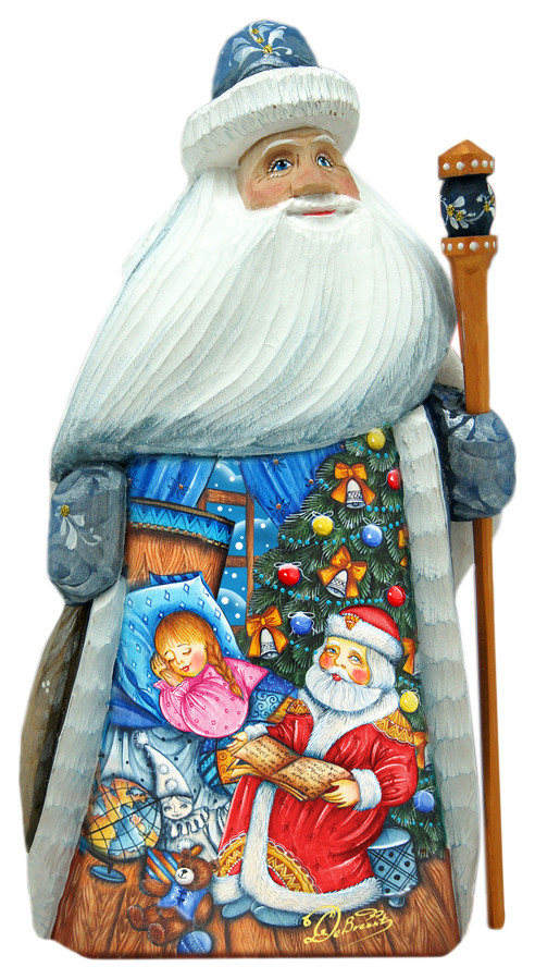 Christmas Night Santa Woodcarved Figurine   Traditional   Holiday Accents And Figurines   by G. DeBrekht  Houzz