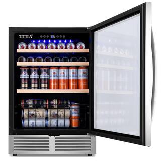 TITTLA 23.47 in. Single Zone 150-Cans Beverage Cooler in Silver Garage Ready Childproof Lock Reversible Door Hinge Blue LEDs KMBR150