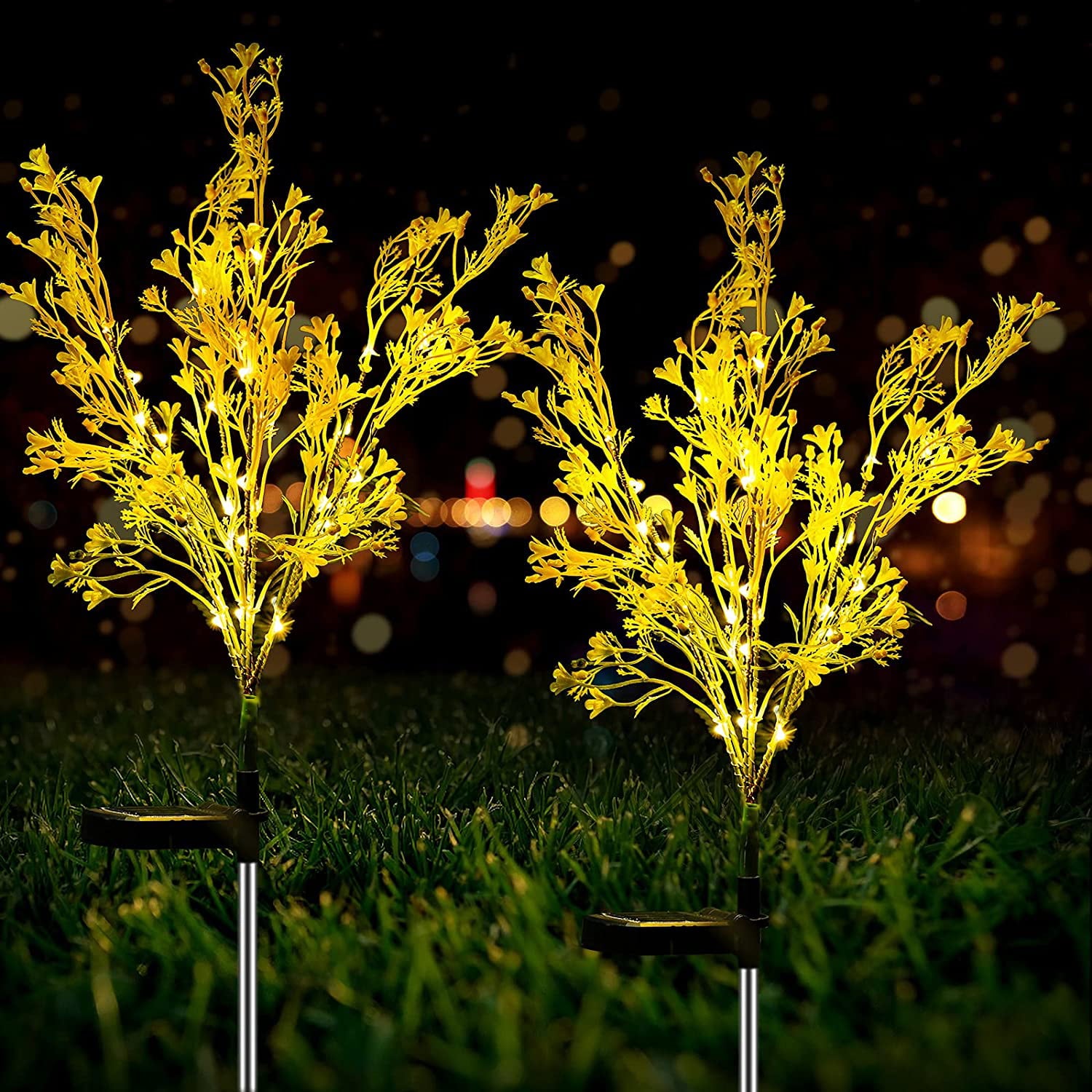 LEEFE  Outdoor Solar Flower Lights， Solar Lights，Solar Garden Lights，Solar Stake Lights for Yard Decro-2 Pack(Yellow)