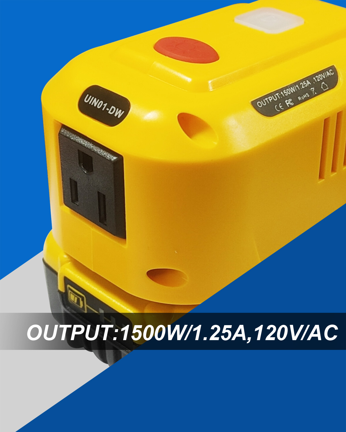 150W Power Inverter Generator Fit for Dewalt 18V 20V MAX XR Li-ion Battery， DC 20V to AC 110V-120V Portable Power Station with Dual USB Outlet and AC Outlet and 200LM LED Light Battery Inverter