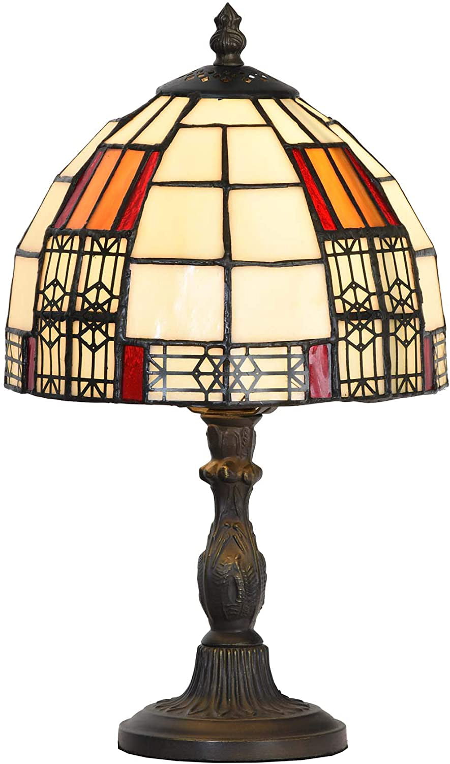 SHADY L10728 Color Block  Style Stained Glass Table Lamp with 8-inch Wide Lampshade for Bedside Bedroom Living Room  13&#34;H