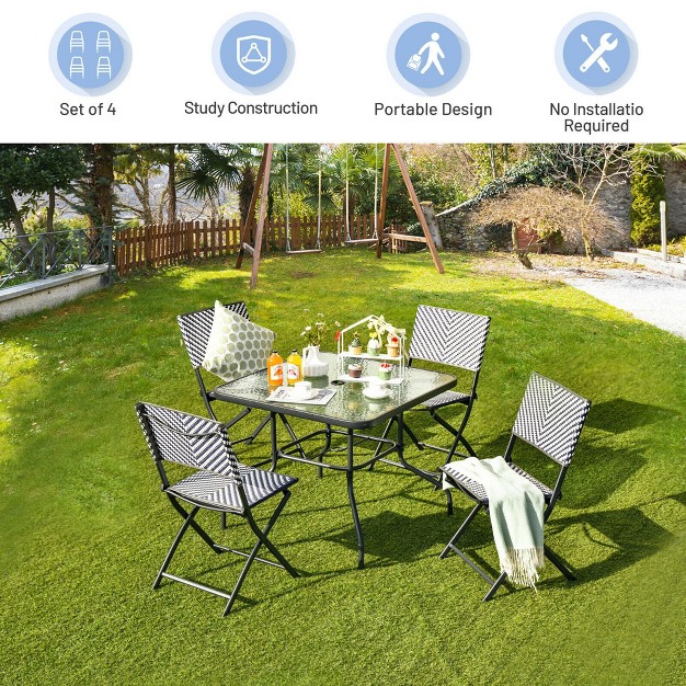 Costway Set Of 4 Patio Folding Rattan Dining Chairs Camping Portable Garden