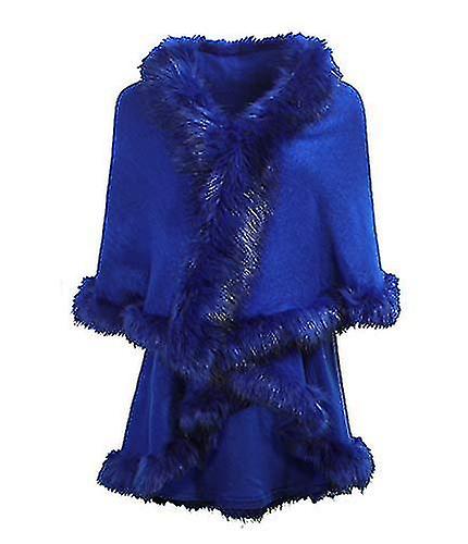 Zlyc Women's Fine Knit Cape Cardigan With Faux Fur Trim Layers Poncho